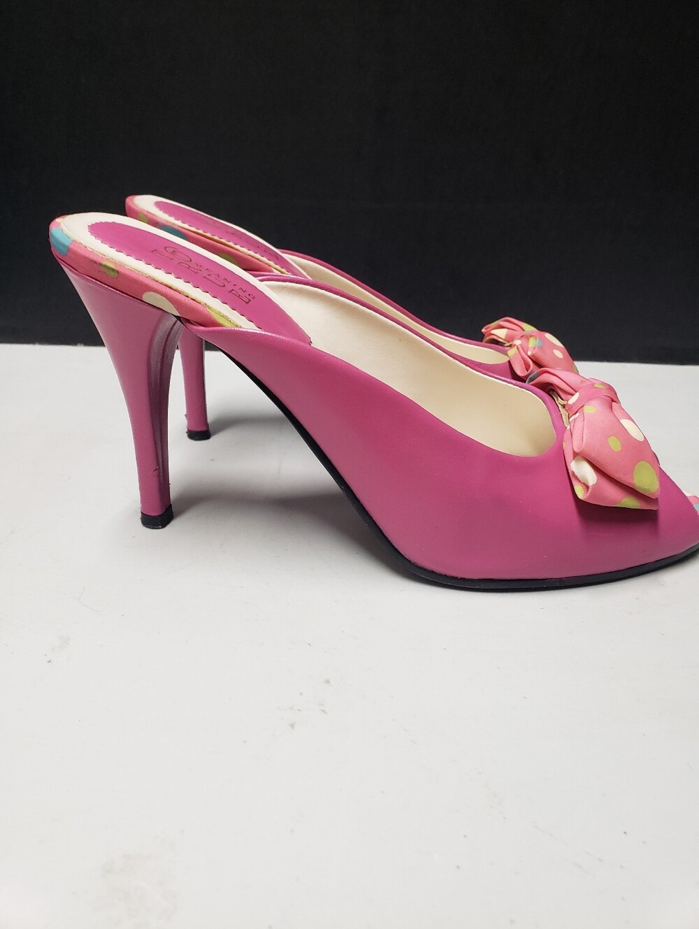 Vintage True Meaning Hot Pink Bow Mule Heels Size 8 Peep Toe